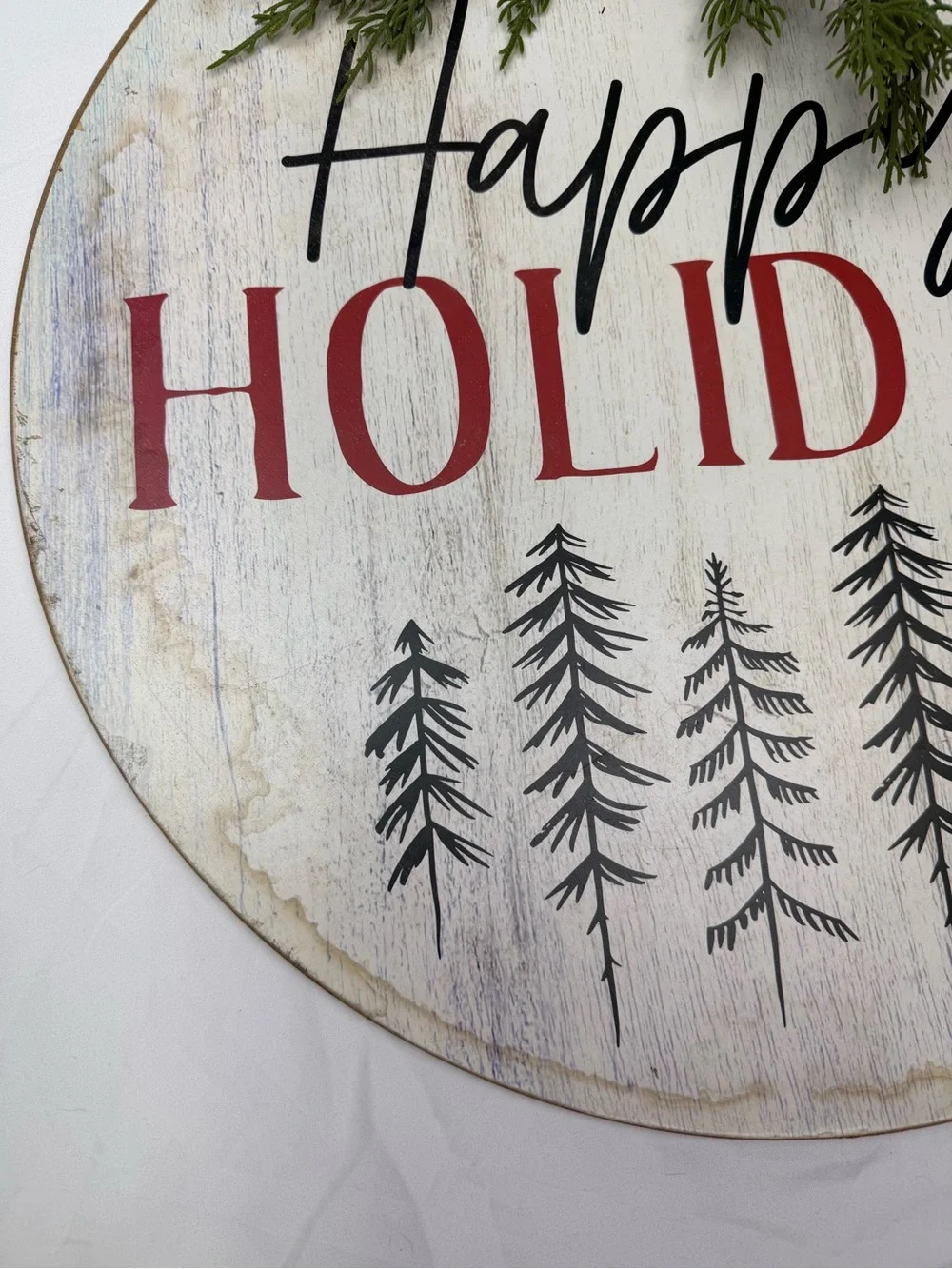 Happy Holidays Round Wall Sign - Red & Black double sided